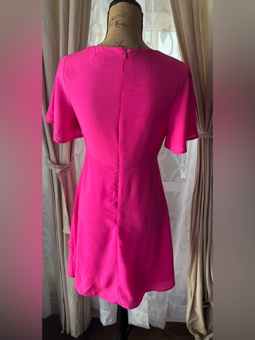 Lulus Jewell Fuchsia Pink Tie-Front Ruffled Skater Dress - Picture 6 of 12